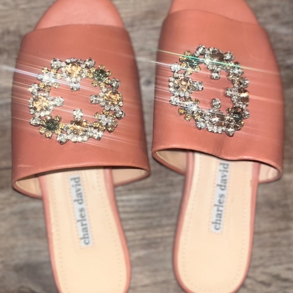 Charles David Jeweled Leather Slide Soleil Petal Size 5 women’s